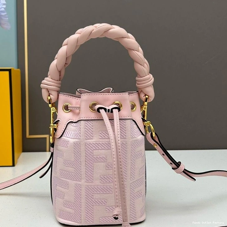 Vintage HOT Pink Bag In Bucket Mini Mon with Fendi Canvas FF Handle Tresor Motif Woven 0815